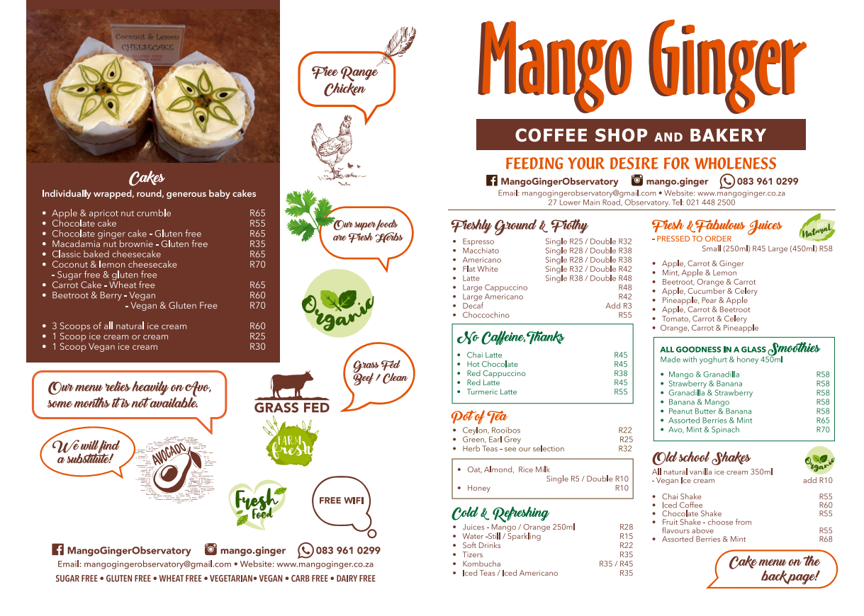 Mango Ginger Menu Page 1